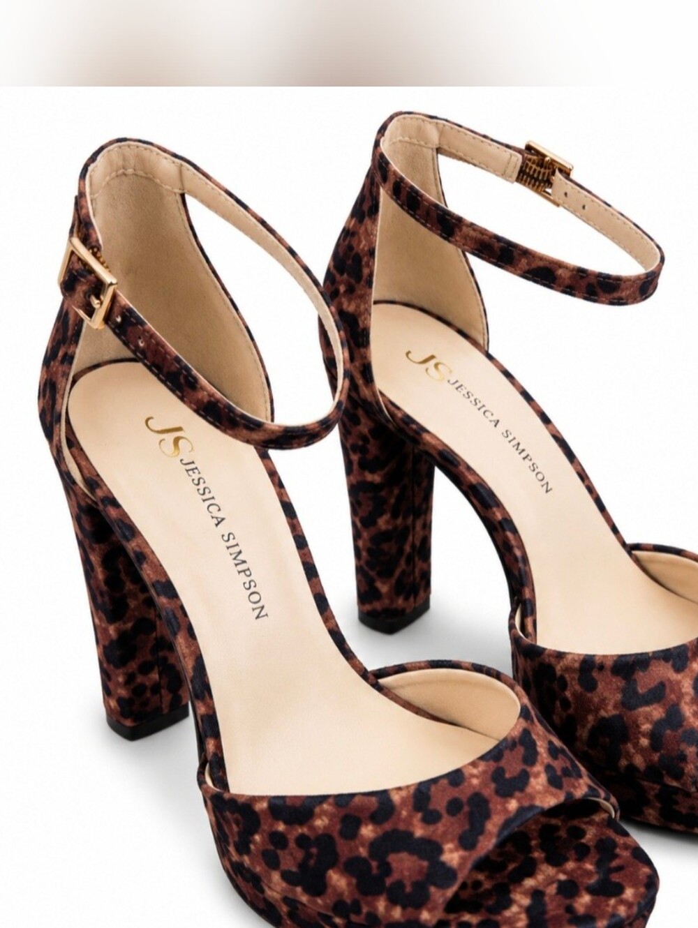 Jessica Simpson Leopard Print Ankle-Strap Platform Heels - Brown/Black